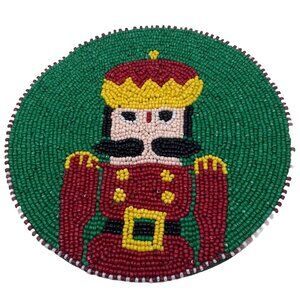 Robert Stanley Beaded Nutcracker 8" Circle Trivet Christmas Kitchen Decor